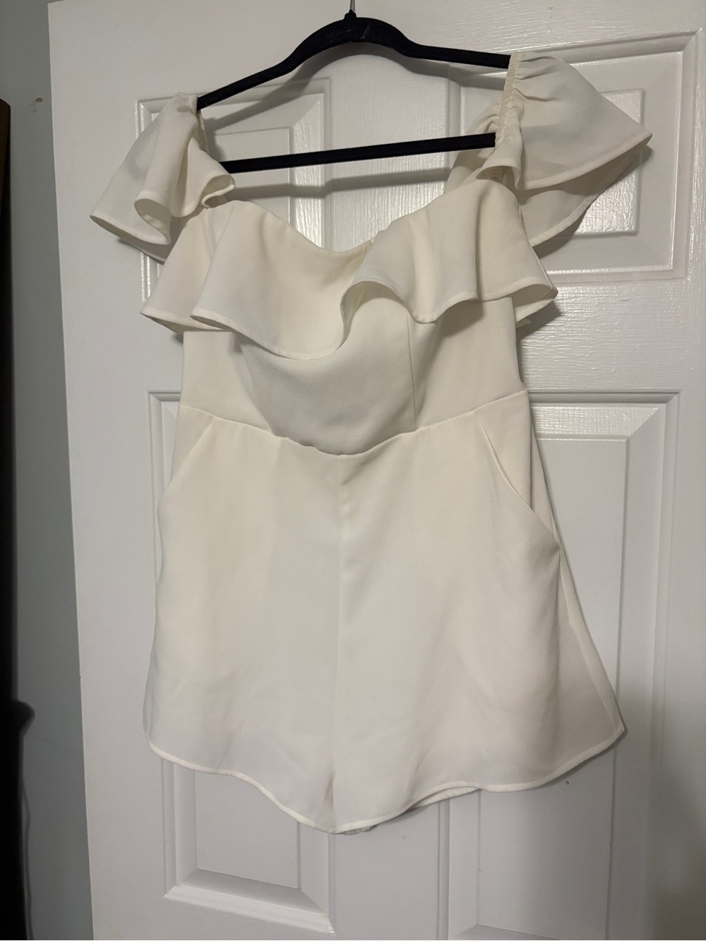 Shinestar Ivory Off-Shoulder Ruffle Romper - Picture 2 of 2